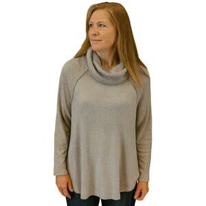 Michael stars slub ribbed made in USA raglan grey tunic cowl neck sweater SOFT L